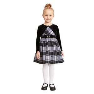 Jona Michelle Special Occasion Black Gray plaid Dress and Velvet Bolero Size 2T